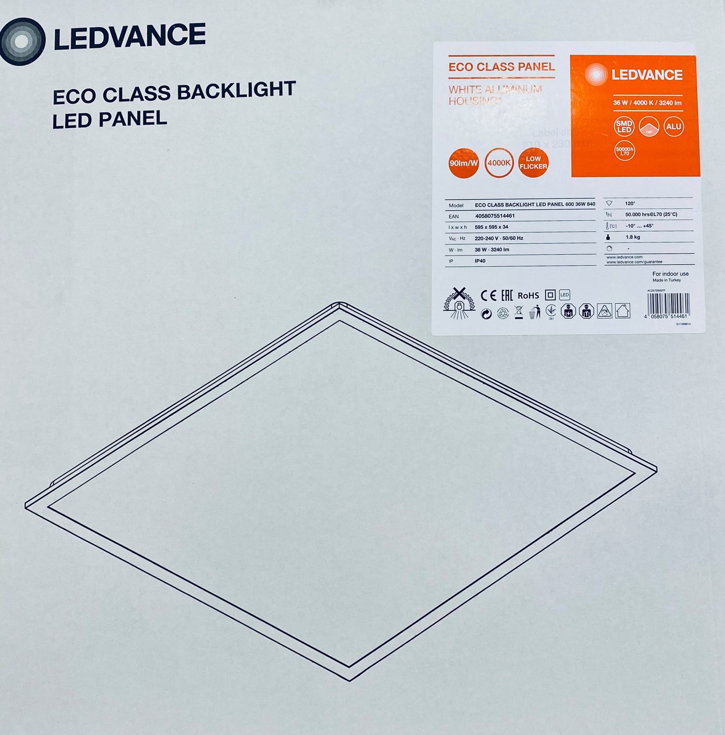 Ledvance LED Paneel 60x60 36W 4000K Koel wit